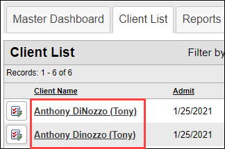 Select client name