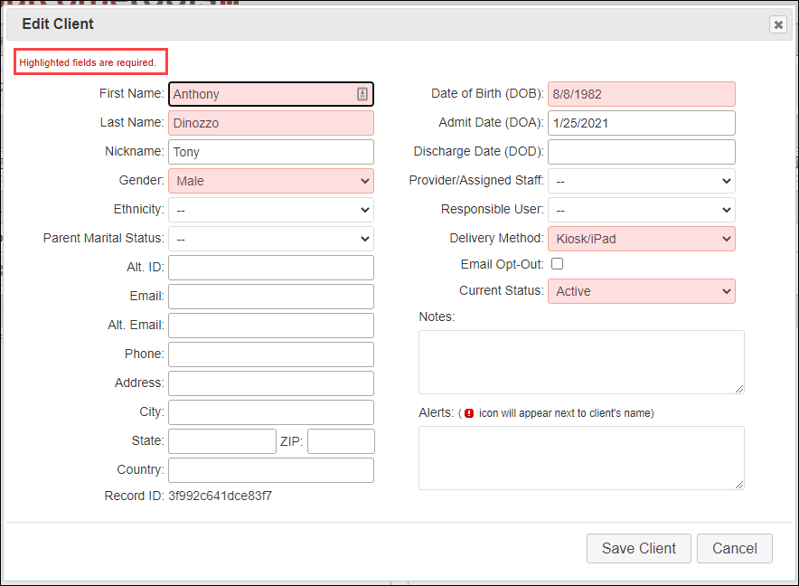 Unlocked client data from OutcomeTools