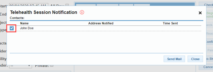 Screenshot showing a list of participants with checkboxes.