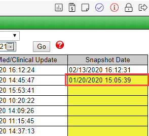 Screenshot showing yellow highlighting with a date, indicating an outdated snapshot.