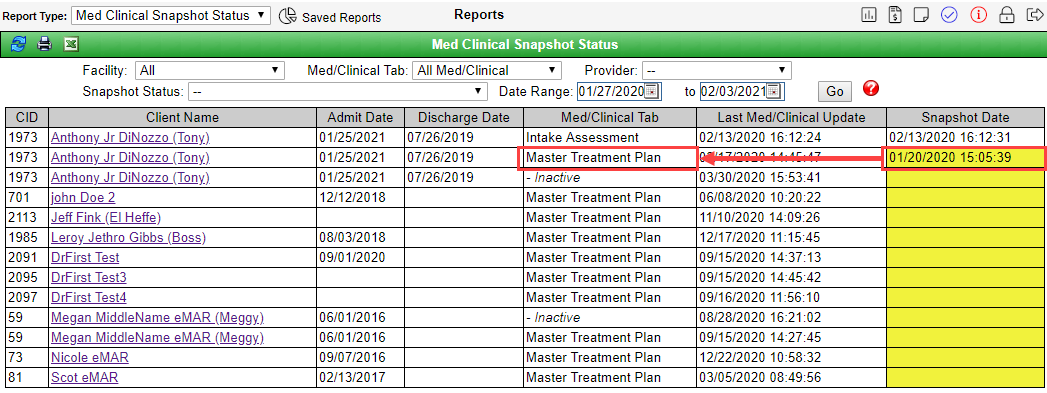 Screenshot highlighting the Med/Clinical Tab column.