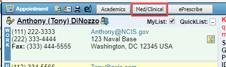 Screenshot showing the Med/Clinical tab in the client's chart.