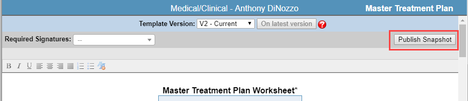 Screenshot highlighting the 'Publish Snapshot' button.