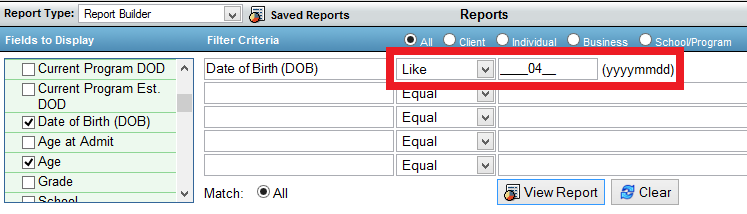 Example of using underscore in report filter