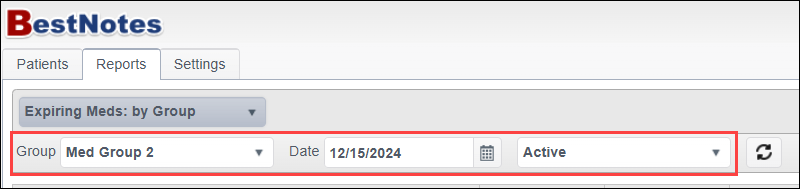 Expiring Meds report filters