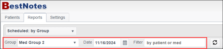 Scheduled by Group report filters