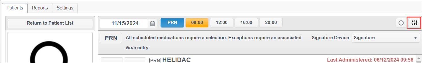 Settings button