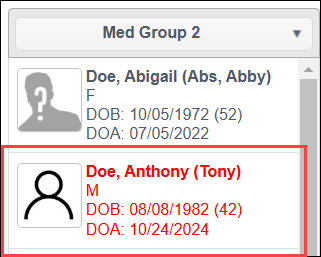 Patient name in red