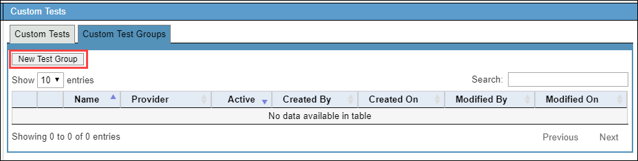 Screenshot of New Test Group button
