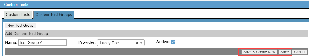 Screenshot of Save and Save & Create New buttons