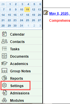 Settings area in BestNotes