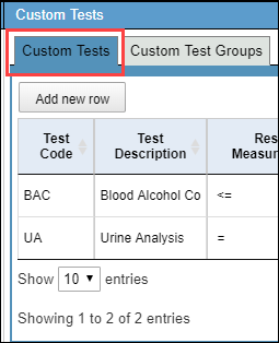 Custom Tests tab selected