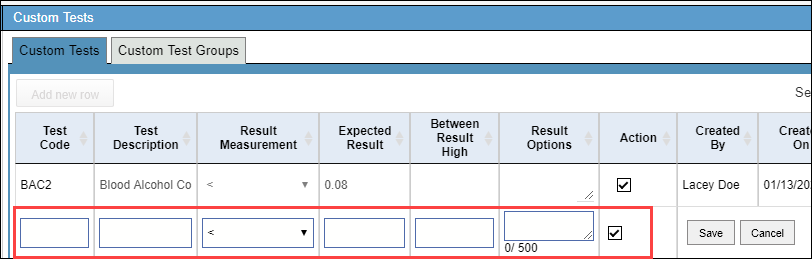 Filling in test details