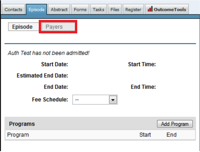 Payer sub-tab in Episode