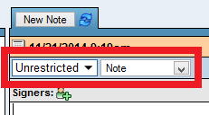 Note selection dropdown