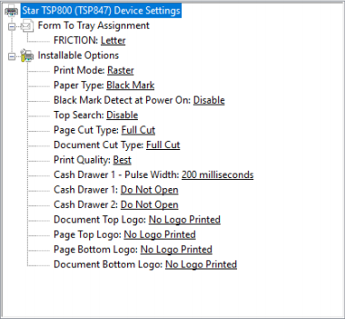 Thermal printer configuration options