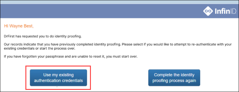 Use my existing authentication credentials option