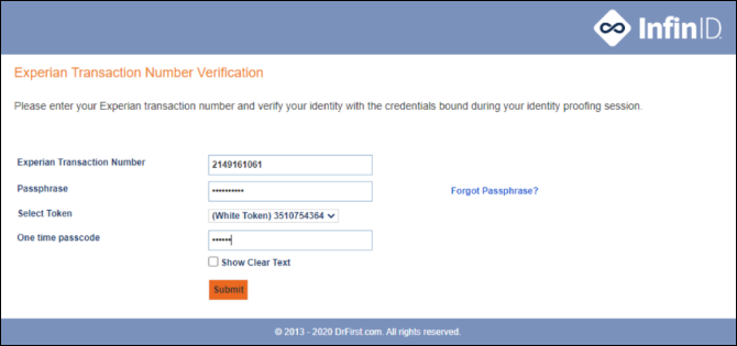 Enter Experian Transaction Number from mail