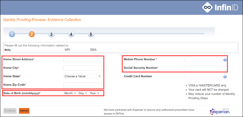 Credit Card Number field