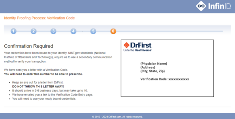 Verification code screen