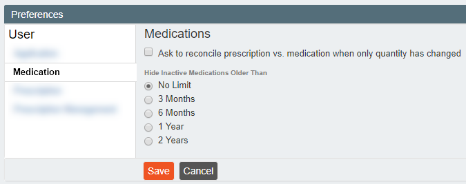 Screenshot of Medication preferences.