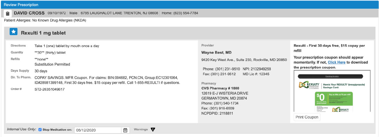 Reviewing prescription financial savings information