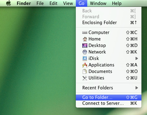 Screenshot showing 'Go To Folder' option in Finder menu