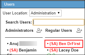 User list showing a locked user's name in red