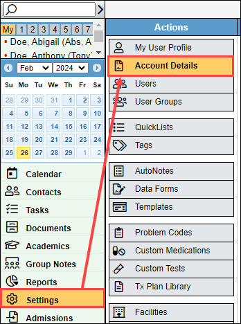 BestNotes Settings menu with Account Details highlighted