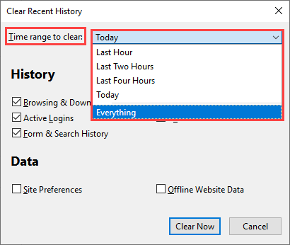 Screenshot showing time range selection in Firefox.