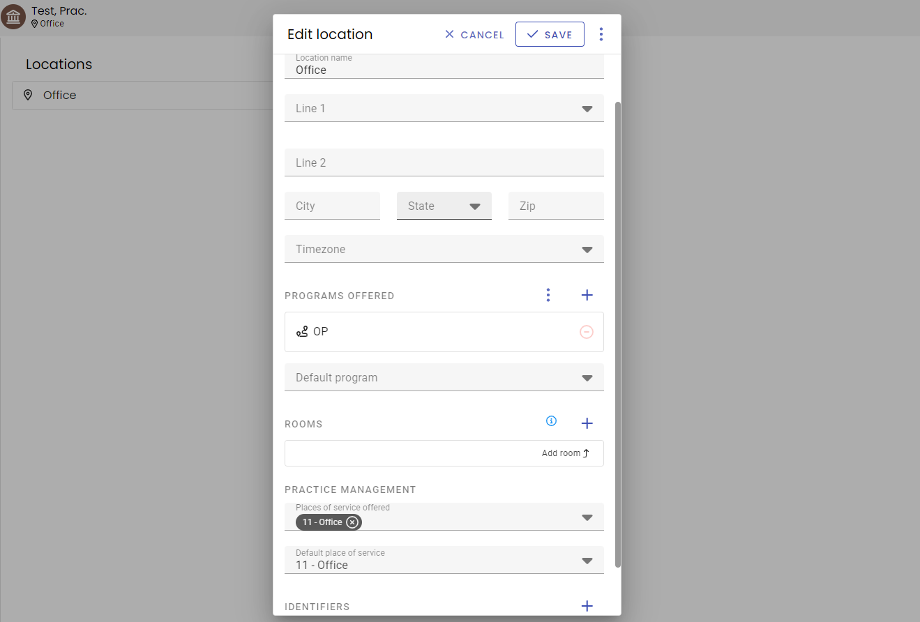 Add/Edit Location screen