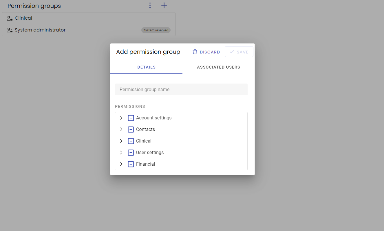Permission Group Details tab