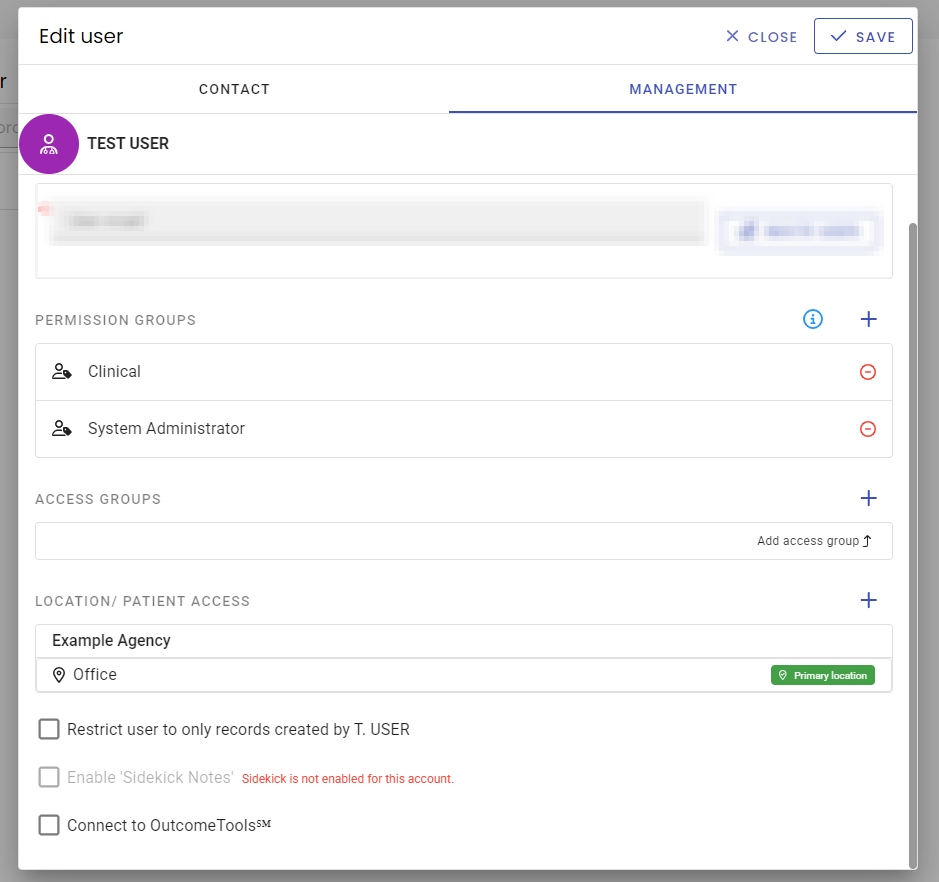 Edit User Management tab with Permission Groups