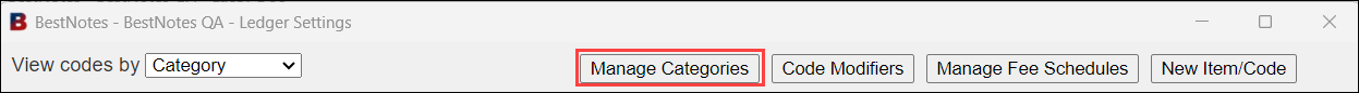 Screenshot showing the Manage Categories button.