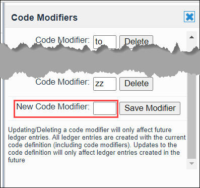 Screenshot showing the New Code Modifier field.
