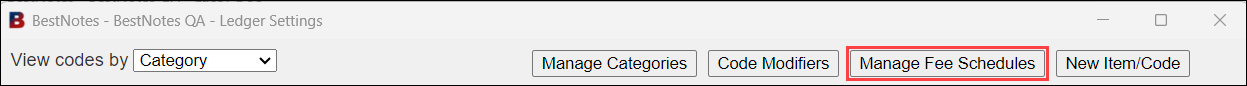 Screenshot showing the Manage Fee Schedules button.