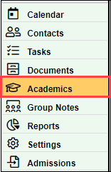 Academics tab highlighted