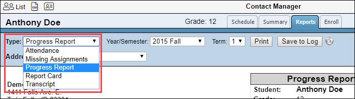 Report selection