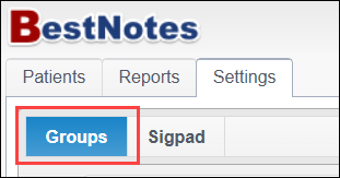 Screenshot showing the Groups tab