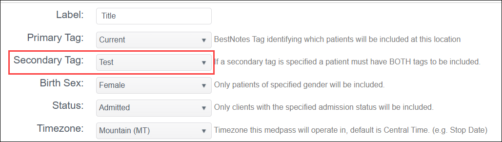 Screenshot showing Secondary Tag selection