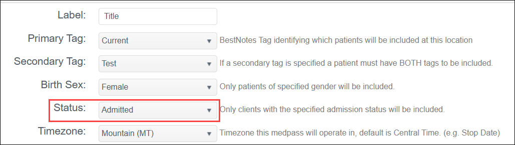 Screenshot showing Status filter