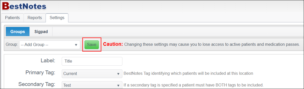 Screenshot showing the Save button