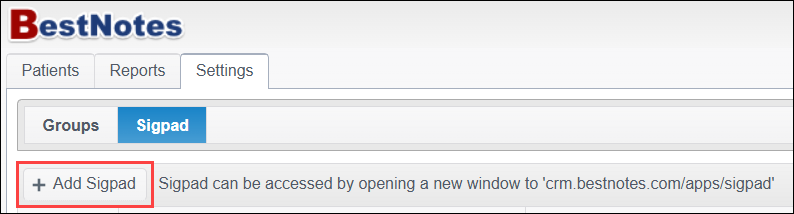 Screenshot showing the Add Sigpad button
