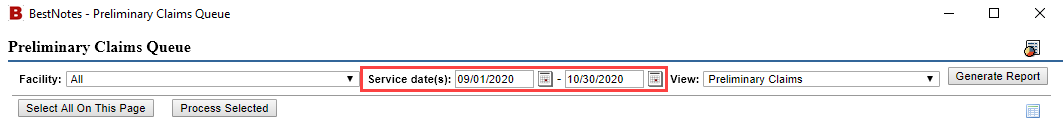 Service Dates selection