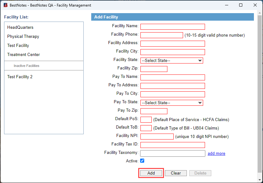 Screenshot showing the Add button.
