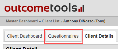 Screenshot showing the 'Questionnaires' tab selected.