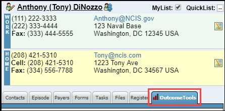 Screenshot showing the OutcomeTools tab selected.
