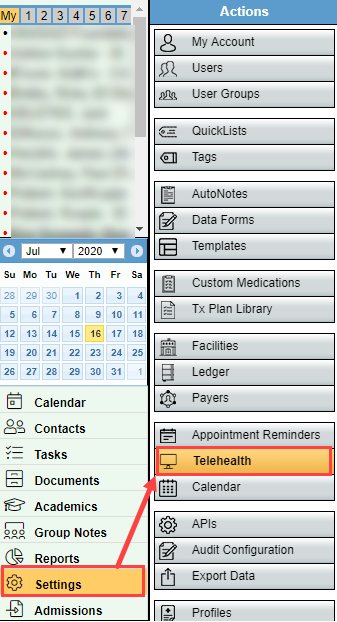 Telehealth settings navigation