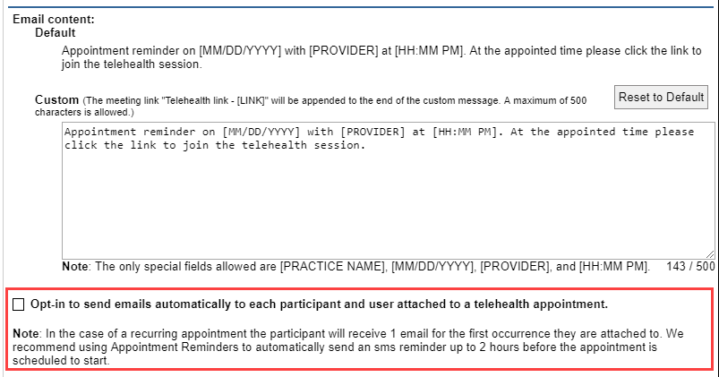 Automatic email notification checkbox