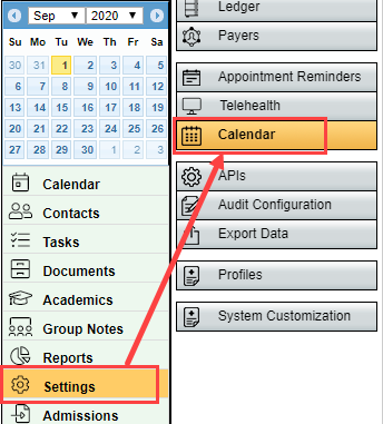 Calendar settings navigation